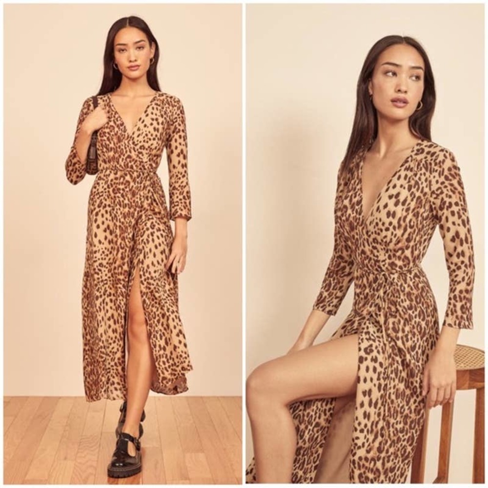 Reformation Alessandra Leopard Midi Wrap Dress